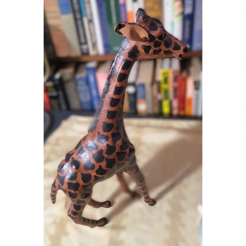 Handcrafted Leather Giraffe Figurine Realistic Safari Animal Decor